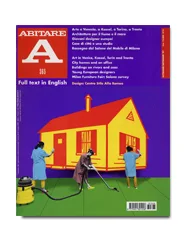 Cover of Abitare design magazine issue 365 with an illustration of people cleaning a stylised house