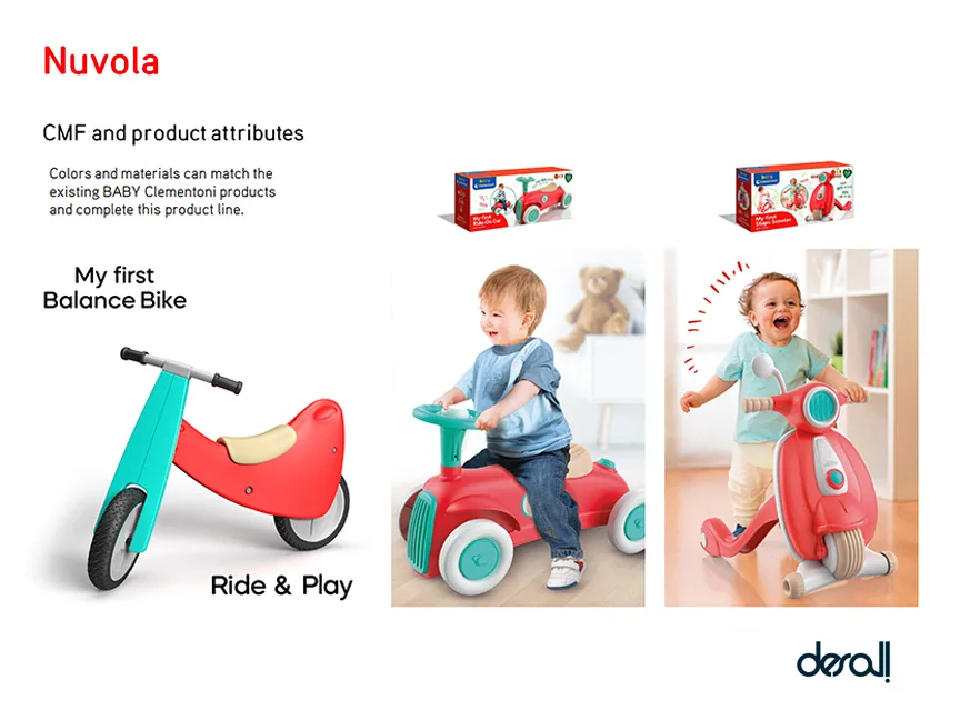 Nuvola My First Balance Bike in red, shown as a ride-on toy with toddlers playing